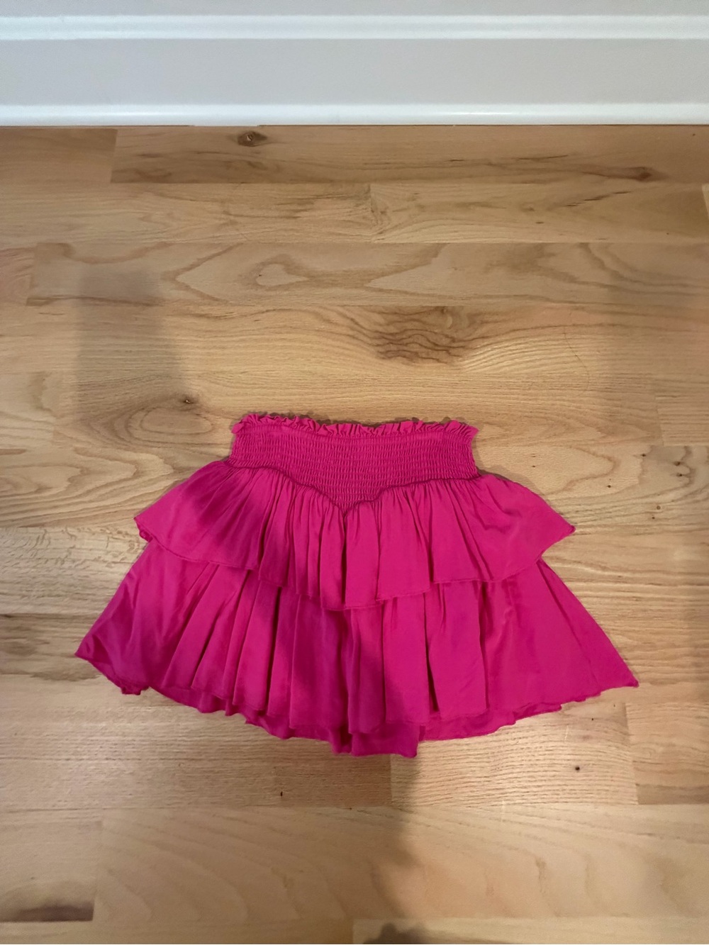 Katie J NYC Hot Pink Smocked Ruffle Mini Skirt